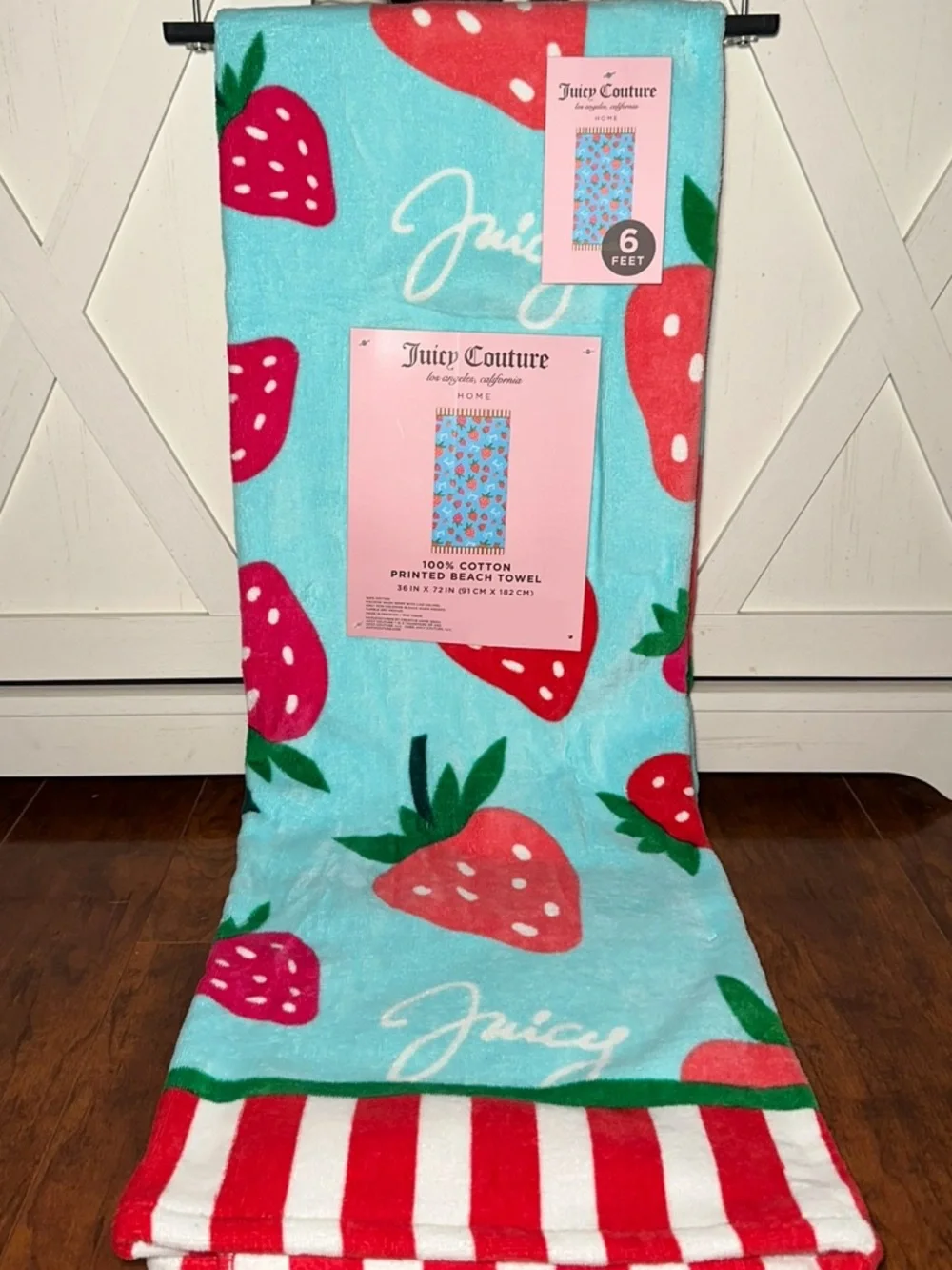 Juicy Couture Strawberry Print with Stripes Beach Towel